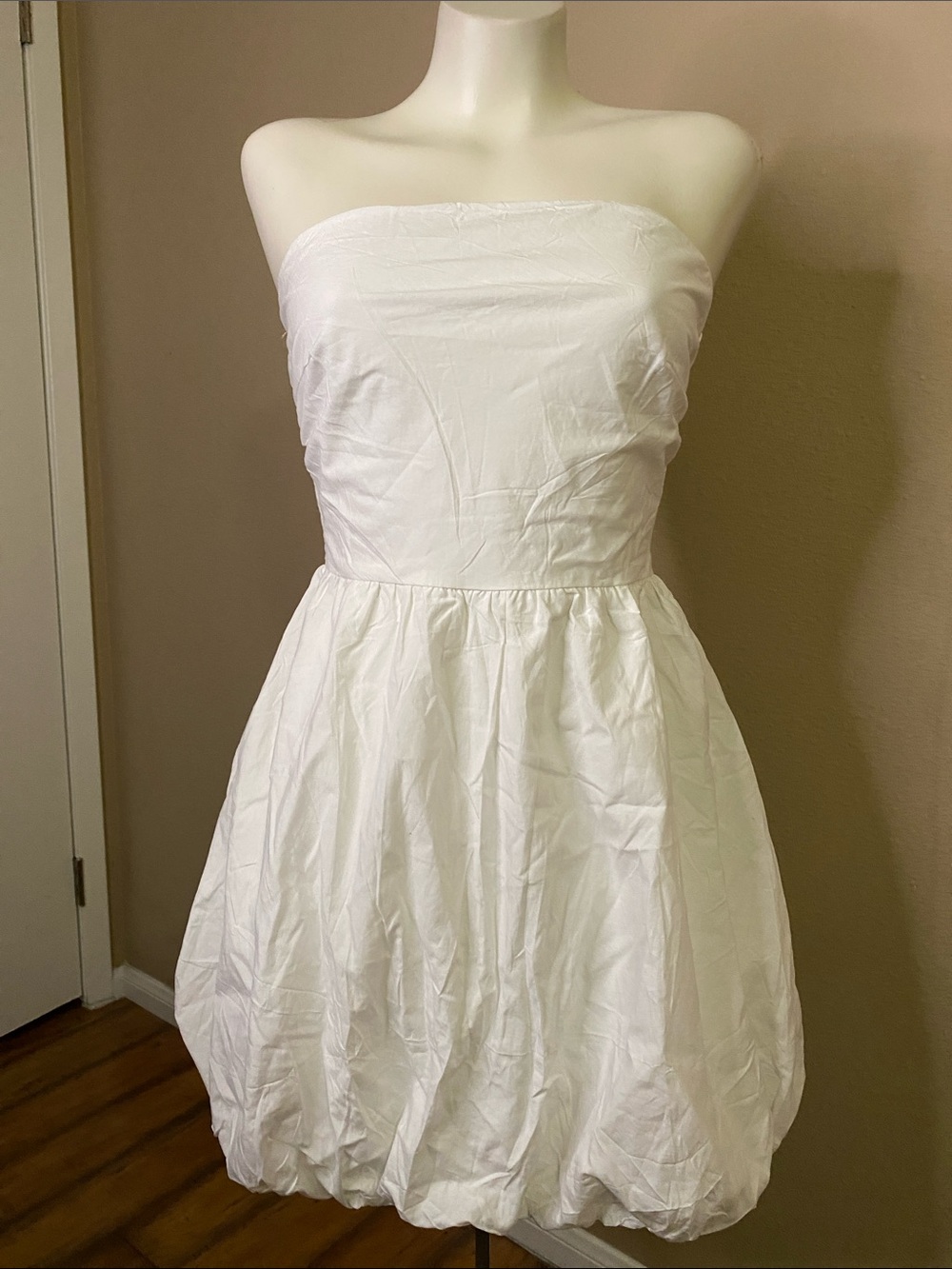 Pretty Garden white cotton lyocell balloon skirt strapless dress S
